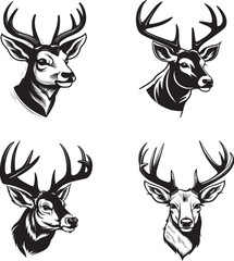 whitetail buck cartoon simple logo graphic, a black vector illustration on white background. for app