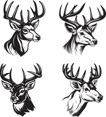 Wall Mural - Whitetail Buck cartoon simple logo graphic, a black vector illustration on white background. For apps, logos, websites, symbol, UI, UX, graphics and web design. EPS 12