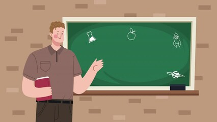 Canvas Print - male teacher in classroom animation