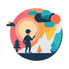 Sticker - Businessman travels to mountain work art