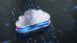 Cloud computing, cloud storage, cloud services concept. Digital cloud with digital data code