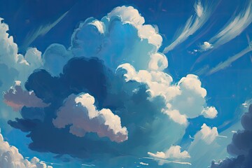 Sticker - serene blue sky with fluffy white clouds. Generative AI