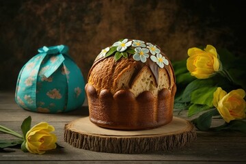 Wall Mural - Carrot cake for Easter, if you will. Kuliah cake. a classic babka. Celebration cake. idea of Easter. panettone. Generative AI