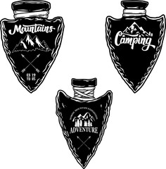 Wall Mural - set of camping emblem in arrowhead shape. design element for poster, card, banner, emblem, sign. vec