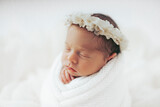 Fototapeta Tęcza - Closeup portrait of newborn baby girl