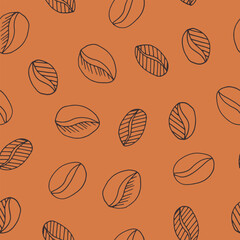 Wall Mural - coffee beans seamless pattern hand drawn in doodle style. Suitable for wrapping paper, packaging, background, textile, wallpaper.