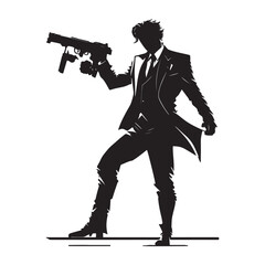 Wall Mural - Mafia silhouette vector, Detective silhouette vector isolated, Gangster Pose. Joker with gun silhouette vector. joker silhouette.