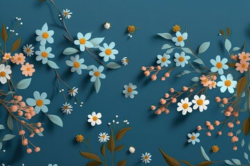 Canvas Print - colorful flowers arranged on a blue background. Generative AI