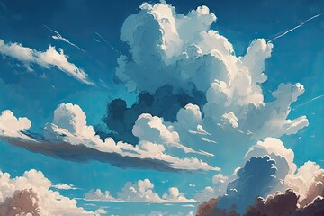 Sticker - serene blue sky with fluffy white clouds. Generative AI