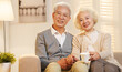© View Stock - Happiness of the elderly couple sitting on the sofa to chat