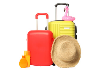 Travel and vacation, composition with suitcase, isolated on white background