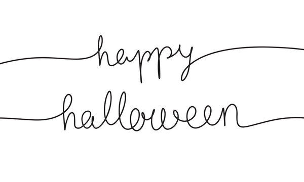 Happy Halloween single line. One line continuous text outline vector line art illustration.