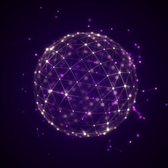 Poster - Sphere made up of points and lines. Network connection structure. Big data visualization. 3D rendering.