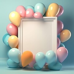 Backdrop featuring blue, pink polka dotted balloons with grey, styled in light sky blue and gentle bronze tones. Generative AI