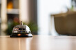 © mojo_cp - Luxury Hotel Reception Counter desk with Silver Service bell, Сheck in hotel.