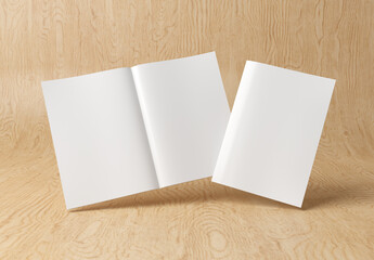 Wall Mural - white blank a4 magazine mockup isolated on wood 3d rendering