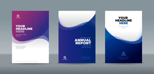 Abstract curve shape on blue purple and white color background - A4 size book cover template for annual report, magazine, booklet, proposal, portfolio, brochure, poster