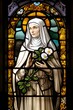 Saint Catherine of Siena, stained glass illustration. Generative Ai. St. Catherine is a famous catholic saint.
