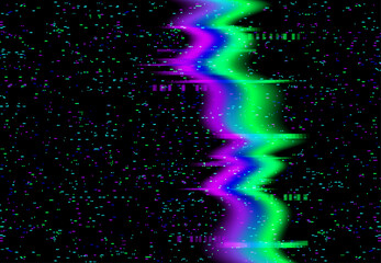 Aufkleber - Glitch noise, TV screen pixels of digital or VHS effect of static video error, vector background. Glitch screen or signal distortion pixel on television, dynamic noise wave on black display