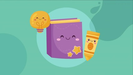 Poster - text book library kawaii animation