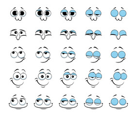 cartoon face and blink eye animation emoji faces spread sheet, vector giggle smile emoticons. funny 