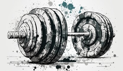 Wall Mural - Generative AI. Barbell in ink and pencil drawing style. Graffiti abstract gym motivational. Graphic Art Illustration