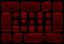 HUD Danger And Warning Red Interface Frames, Vector Alert Message Boxes. HUD Red Frames And Borders For Warning Attention, Danger Zone Or Damage Error And Attack For Cyber UI Virtual Screen
