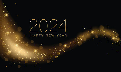 2024 Happy New Year Background Design. Golden 2024 Happy New Year Lettering on Black Background. Vector Illustration.