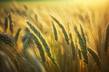 Sticker - vast and golden wheat field under the clear blue sky. Generative AI