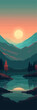 Mountain peak landscape with soft sunset light. Flat 2d vector illustration