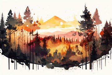 Wall Mural - serene forest landscape with majestic mountains in the distance. Generative AI