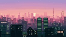 Pixel Art City Sunset