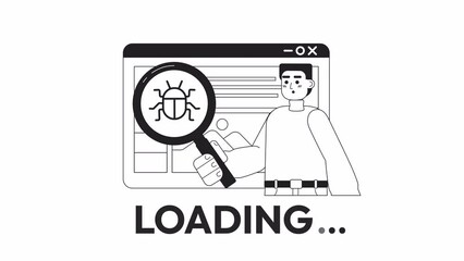Fototapete - Animated bw debugging tool loader. Explore website. Flash message 4K video footage. Monochrome isolated loading wait-animation progress indicator with alpha channel transparency for UI, UX web design