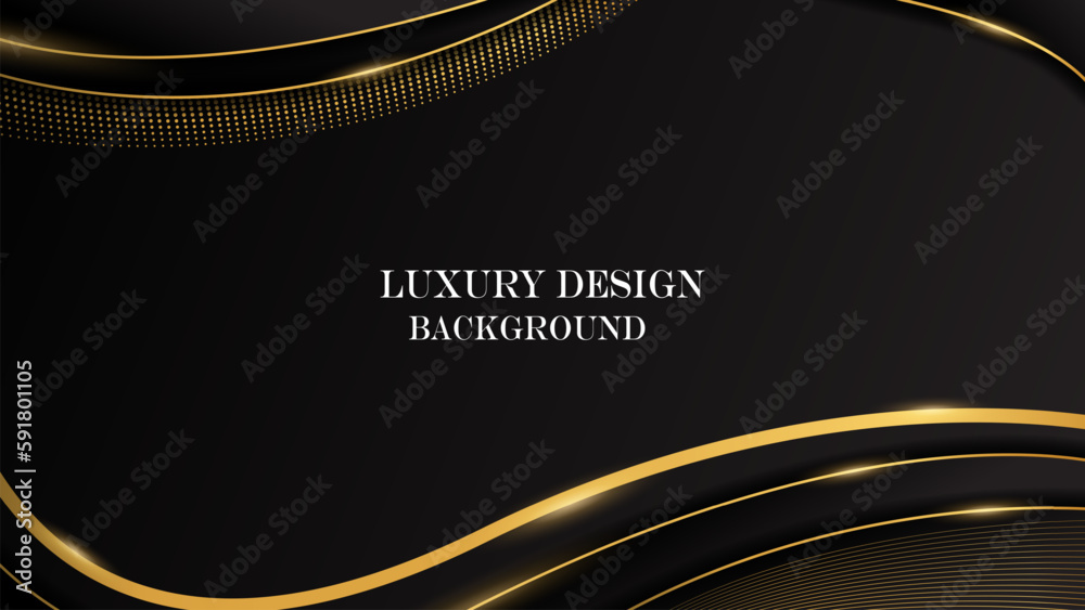 luxury abstract black with shiny wavy gold line background vector ...