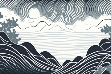 Wall Mural - ocean waves and clouds over a blue body of water. generative ai