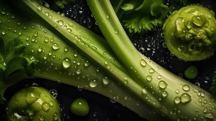 Celery isolated on black background. top view. Generative AI