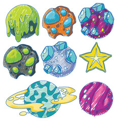 Wall Mural - Space Objects in Pencil Colour Sketch Simple Style