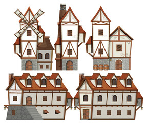 Wall Mural - set of medieval house and object cartoon