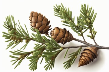 Sticker - Pine Tree Branch with Cones. Generative AI