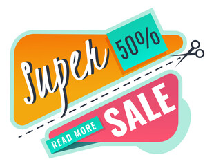 Wall Mural - Super sale banner. Promo sticky paper ribbon