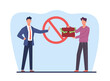 © YummyBuum - Stop corruption, businessman does not accept money in suitcase from man. Male character giving bribe suitcase with cash dollars. Honest businessman cartoon flat illustration. png concept