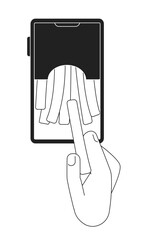 Poster - Fast-food french fries order online monochrome concept vector spot illustration. Editable 2D flat bw cartoon first view hand for web UI design. Creative linear hero image for landings, mobile headers
