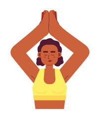 Poster - Woman stretching in yoga pose semi flat colorful vector character. Healthy active living. Editable half body person on white. Simple cartoon spot illustration for web graphic design and animation