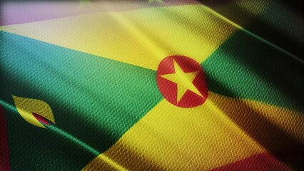 Sticker - 3D animation of The National flag of Grenada waving in the wind, flag seamless loop animation