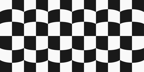 Fototapete - Checkered cell shapes, black and white pattern. Racing flag seamless and vector pattern. Convex and regular checkered cells.