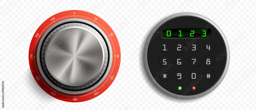 Стоковий вектор Coded wheel lock for the safe. Door lock with buttons ...