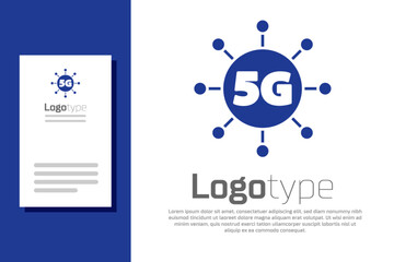 Poster - Blue 5G new wireless internet wifi connection icon isolated on white background. Global network high speed connection data rate technology. Logo design template element. Vector