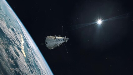 Wall Mural - sputnik capsule moving in endless outer space