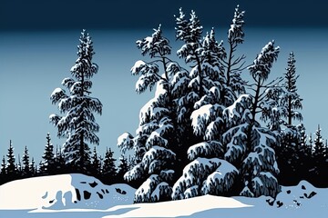 Poster - winter forest with snow-covered trees. Generative AI