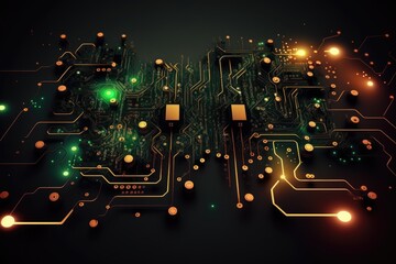 Wall Mural - futuristic computer circuit board with illuminated lights. Generative AI